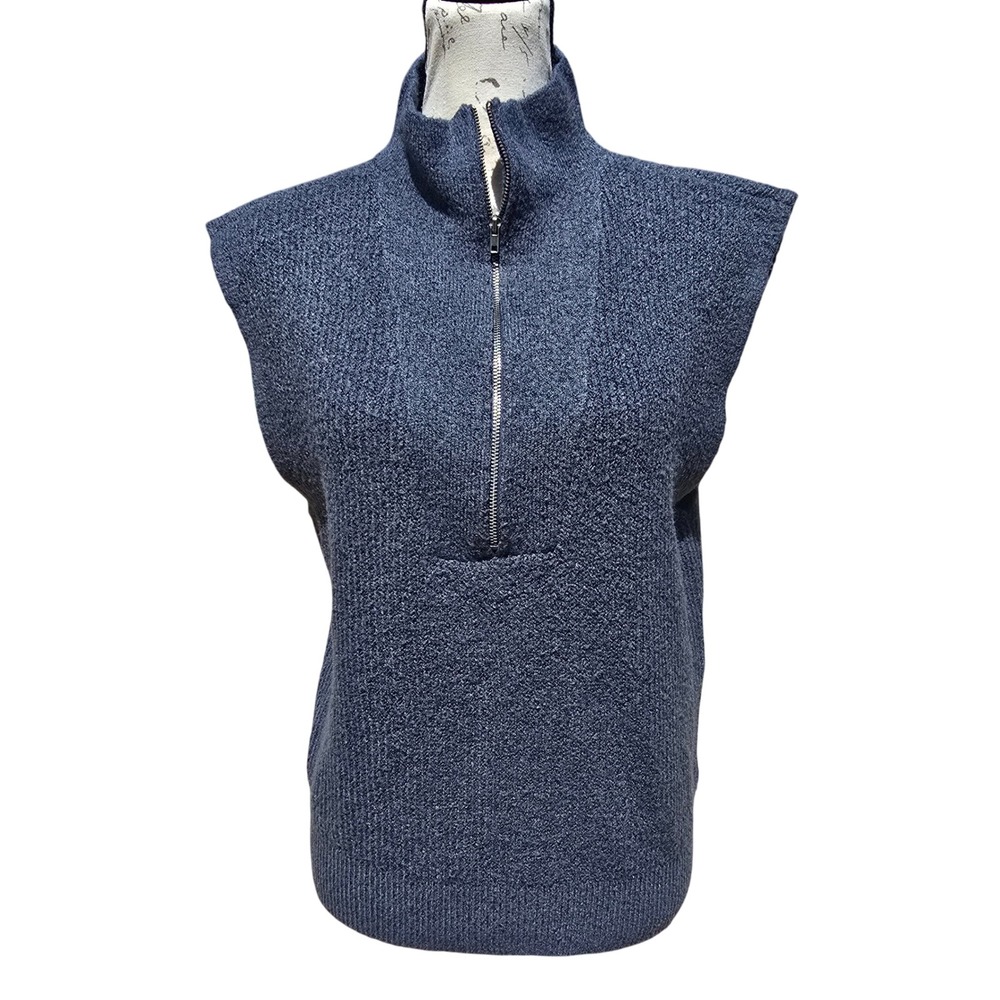 NAP Loungewear‎ Womens Navy Blue Ribbed Quarter Zip Sweater Vest Size Medium